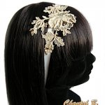Faixa de cabelo do casamento em renda de marfim Melissa rosa em guipura de marfim bordada com contas de ouro