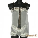 Conjunto de roupa de noite de casamento de Dia dos Namorados Tara marfim seda negligee e fio dental missangas de flores de seda