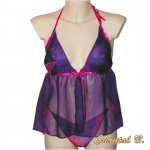 Conjunto de lingerie do dia dos namorados Bali de seda roxa e tanga pintada à mão