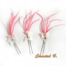  Conjunto de 3 alfinetes para cabelo de flor de carrapito vermelho alfinetes para cabelo flor de seda de casamento em penas vermelhas