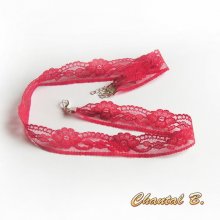 faixa de cabelo vermelho em renda fina vermelha FRAMBOISE