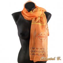 lenço de noite chiffon de seda cor-de-laranja pintado à mão acessório
