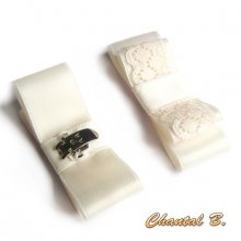 clips para sapatos de casamento arco de cetim e noiva em marfim de renda