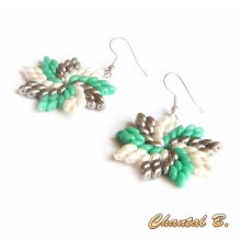 brincos originais brincos contas de vidro branco verde e cinzento