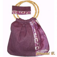 Saco de ombro roxo e saco de embreagem com padrão de seda e bambu de algodão