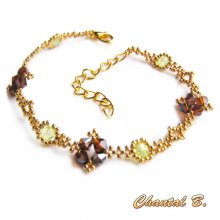 bracelete swarovski missangas tecidas de bronze boheme verde e ouro