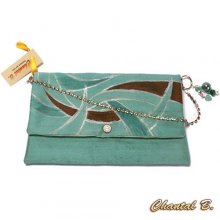 bolsa de seda pintada à mão em azul amêndoa verde e prata