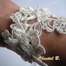 Pulseira de casamento em renda de marfim e rhinestone
