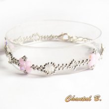 bracelete swarovski missangas swarovski cristal AB boheme rosa e casamento romântico em prata