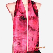 lenço de seda vermelho e preto com rufos de chiffon Lara