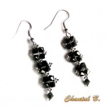 brincos de cristal swarovski preto e prata noite de núpcias