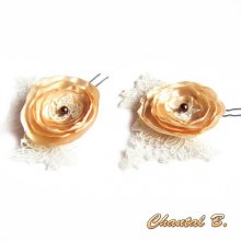 conjunto de 2 ganchos para o cabelo de casamento em cetim de flores de chocolate em marfim de renda