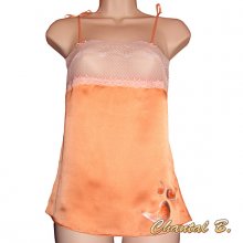 Lingerie nightie + tanga em cetim de seda e renda de salmão