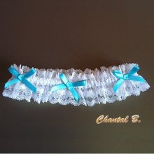liga de noiva branca e azul com renda branca e laços de cetim azul-rhinestones Celeste vintage romântica
