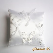 almofada de anel de casamento para casamento de borboletas brancas e prateadas
