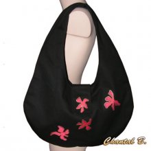 bolsa vermelha para transportar no ombro Tahiti tecido preto de algodão e flores de seda vermelha
