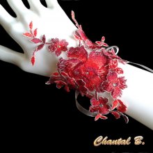 Glamorosas rendas vermelhas e pulseira de casamento de rhinestone