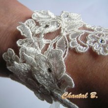 Pulseira de casamento em renda de marfim e rhinestone