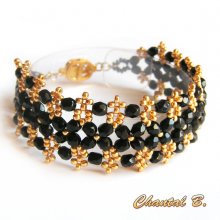 bracelete pulseira pulseira de missangas tecidas boémia preto e dourado noite de núpcias