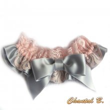 cinzento-liga de casamento romântico salmão de renda cinzento-cetinado Graziella