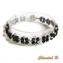 bracelete swarovski negro brilho barroco missangas tecidas swarovski cristal negro e prata