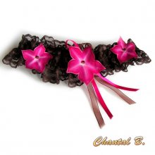 ligas de casamento em renda de chocolate flores de seda fuschia