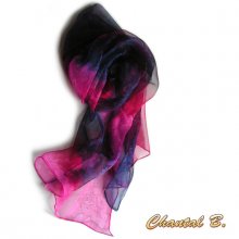 lenço longo com gradiente chiffon rosa púrpura pintado à mão em 180CM