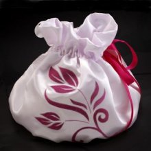 Bolsa de Casamento Fuchsia Flores de Cetim Branco 
