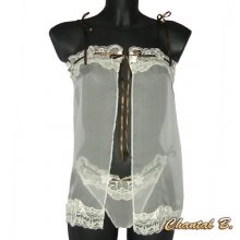 Conjunto de roupa de noite de casamento de Dia dos Namorados Tara marfim seda negligee e fio dental missangas de flores de seda