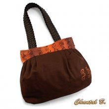 bolsa em lona de algodão algodão chocolate e cabos trançados Suki cor-de-laranja pintados de seda