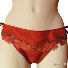 Tanga de seda castanha de cobre com folho dourado em vieiras