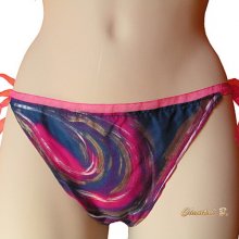 Tanga de seda da marinha e fúcsia pintada à mão