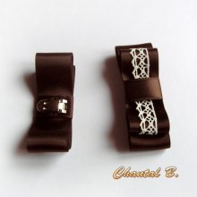 clips sapatos de casamento vintage laço de marfim acetinado chocolate