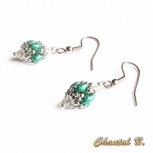 boucles d'oreilles mariage perles swarovski cristal perles de verre émeraude nacré et argent