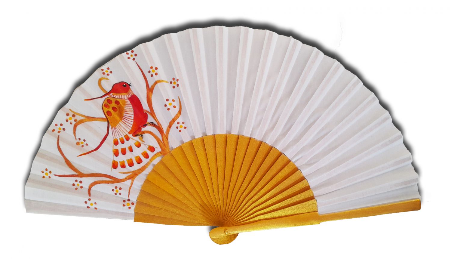 Bonito leque em algodão acetinado inteiramente pintado à mão "Amate de Oaxaca".