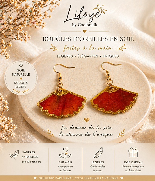 Boucles d oreilles en soie recto verso