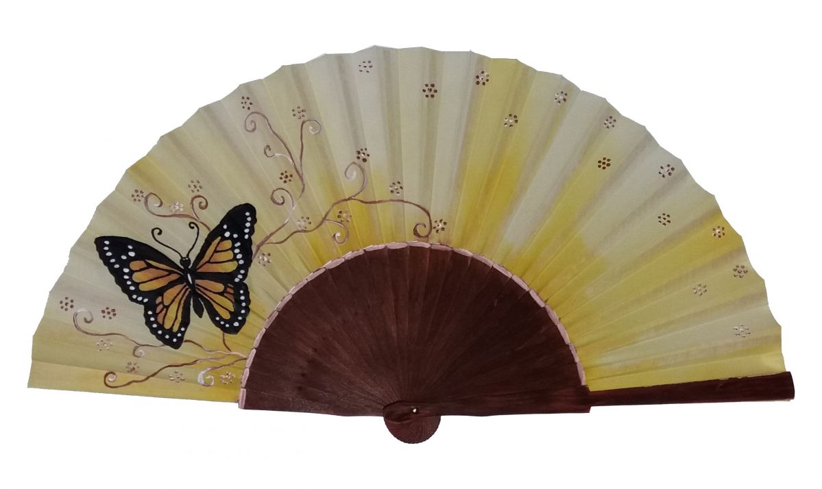 Ventoinha de cetim desenhada à mão e pintada "Butterfly