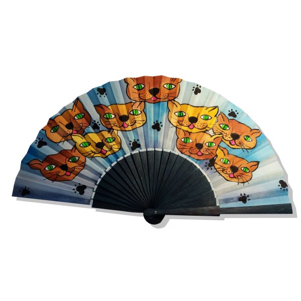 Ventilador de cetim desenhado e pintado à mão "Cateyes
