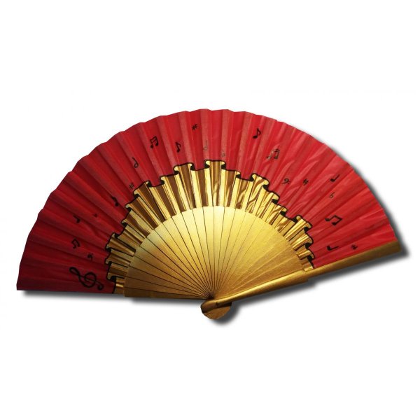 Ventilador de cetim desenhado e pintado à mão "DO RE MI LA DO RE