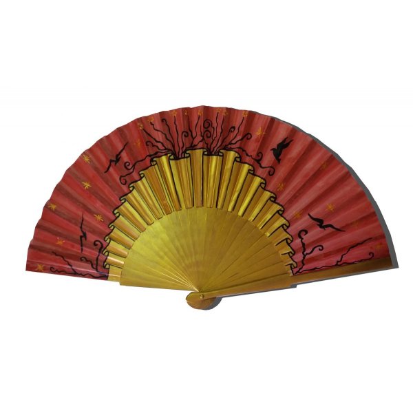 Ventilador de cetim desenhado à mão e pintado à mão "Envolée d'or