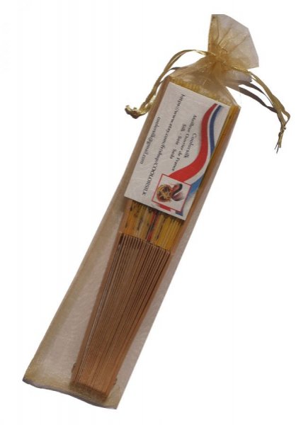 Eventail en satin de coton dessin&eacute; et peint &agrave; la main "Monarcal lagon"