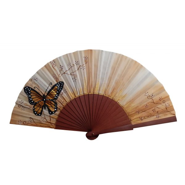 Ventilador de cetim de algodão pintado e desenhado à mão "Monarcor