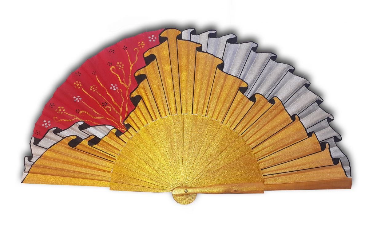 Ventilador de cetim de algodão pintado à mão "Hermes drapeado vermelho