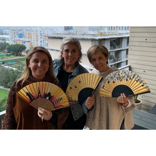 Ventilador de cetim desenhado à mão e pintado à mão "Soirée d'or