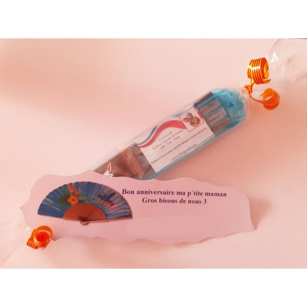 Ventilador de cetim de algod&atilde;o pintado e desenhado &agrave; m&atilde;o "Monarcor