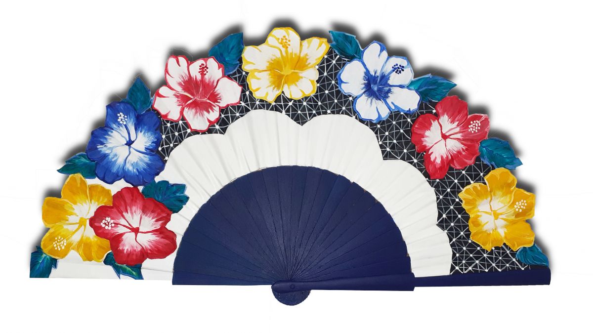 Ventilador de cetim desenhado e pintado à mão "OAXAQUEÑA