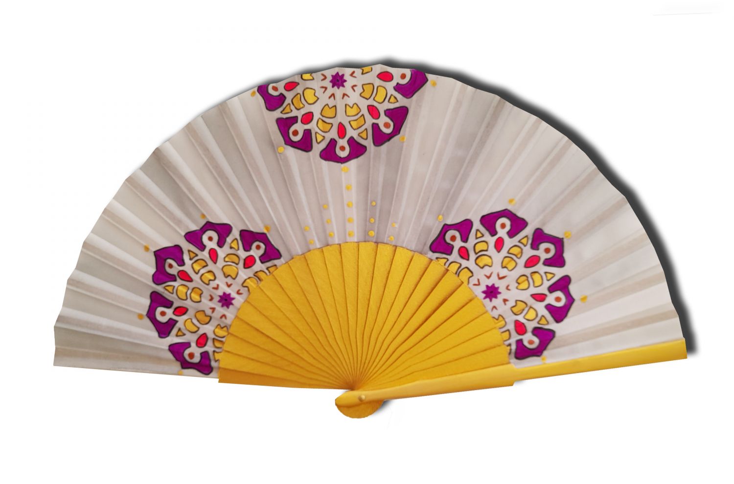 Ventilador de cetim desenhado e pintado à mão "Zen Mandala
