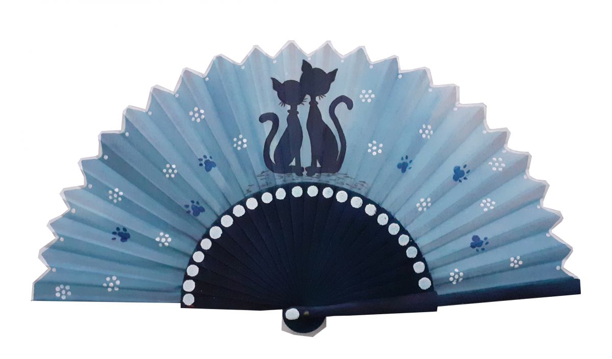 Ventilador de cetim desenhado à mão e pintado "Cat floral