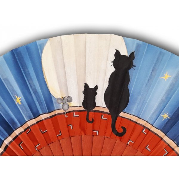 Eventail en soie dessin&eacute; et peint &agrave; la main "family dream"