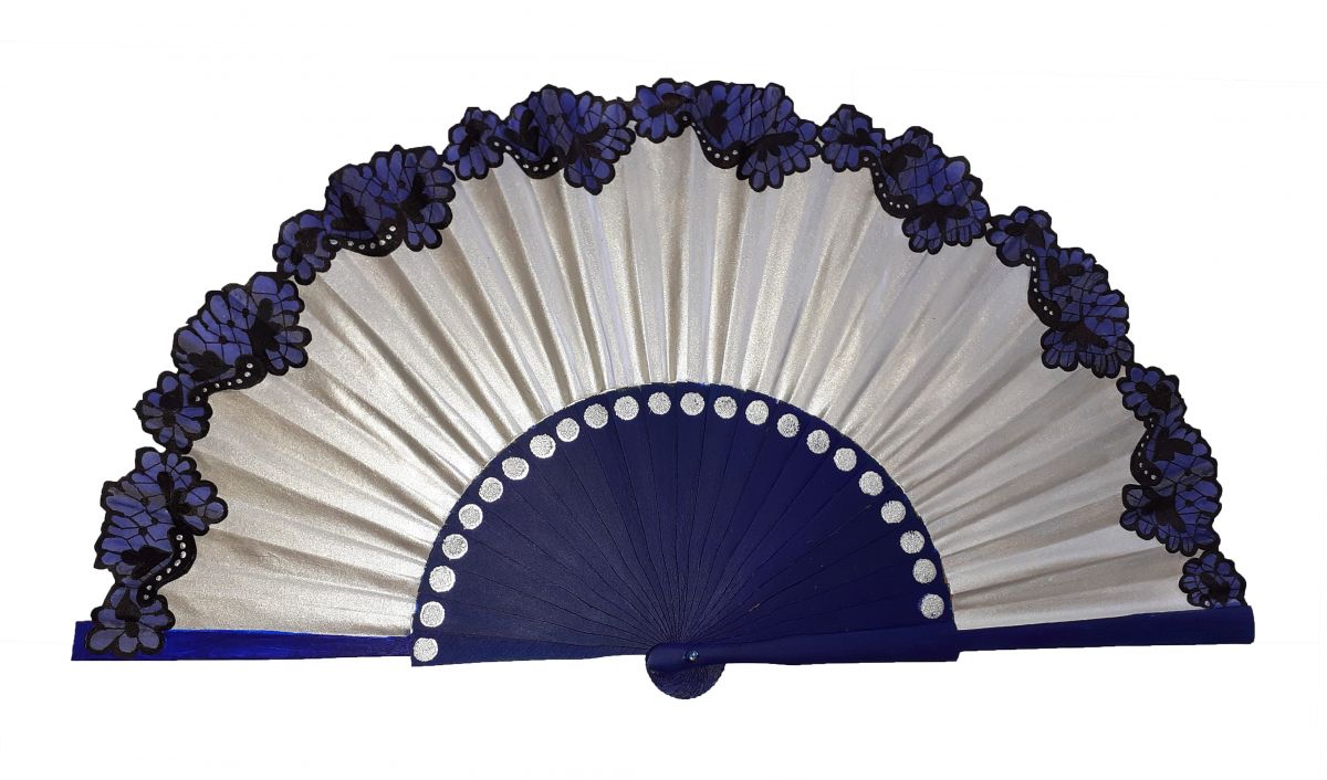 Ventilador de cetim de algodão pintado e desenhado à mão "Flamenca